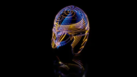Rendering 3D animation, Spangenhelm helmet PL model on a black background Stock Footage 261218589