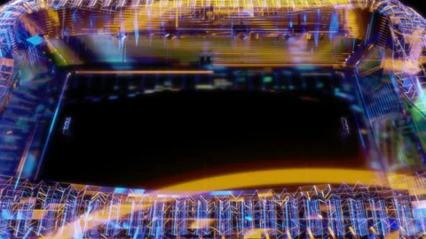 Rendering 3D animation, VISUAL EFFECTS Stadium football model on a black Stock Footage 260454552