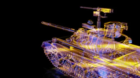 Rendering 3D animation, VISUAL EFFECTS Tank t55 model on a black background Stock Footage 260456603