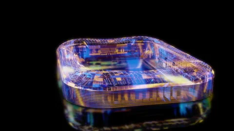 Rendering 3D animation, VISUAL EFFECTS Stadium football model on a black Video stock 261219139