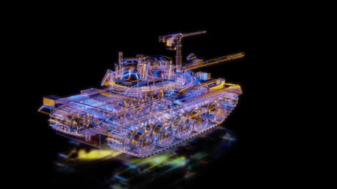 Rendering 3D animation, VISUAL EFFECTS Tank t55 model on a black background Stock Footage 261219896