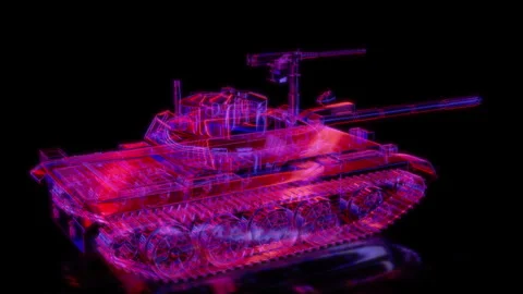 Rendering 3D animation, VISUAL EFFECTS Tank t55 model on a black background Stock Footage 261717079