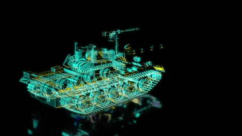 Rendering 3D animation, VISUAL EFFECTS Tank t55 model on a black background Stock Footage 262095032