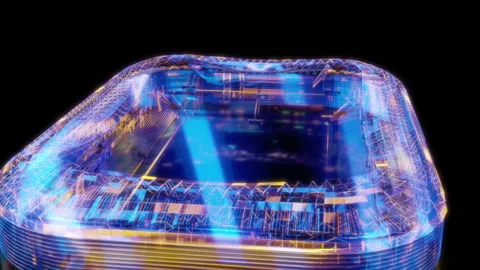 Rendering 3D animation, VISUAL EFFECTS Stadium football model on a black Stock Footage 262469952
