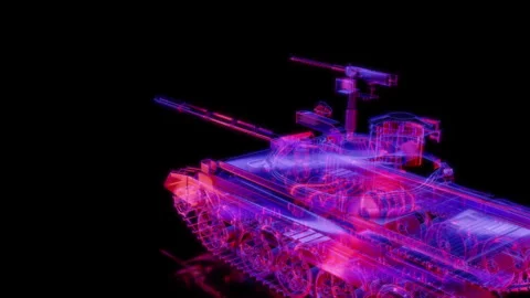 Rendering 3D animation, VISUAL EFFECTS Tank t55 model on a black background Stock Footage 262621455