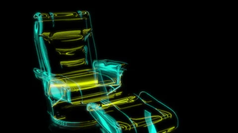 Rendering 3D animation, VISUAL EFFECTS Walnut armchair and footstool on a black Stock Footage 263534398