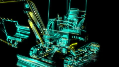 Rendering 3D animation, VISUAL EFFECTS Excavator model on a black background Stock Footage 263535126