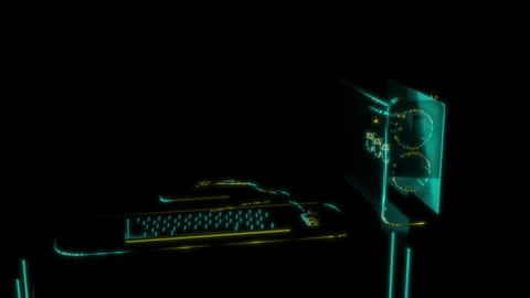 Rendering 3D animation, VISUAL EFFECTS PC Gamer Set model on a black background Stock Footage 263535798