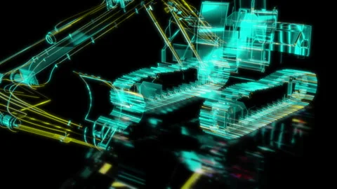 Rendering 3D animation, VISUAL EFFECTS Excavator 340LC model on a black Stock Footage 263536654