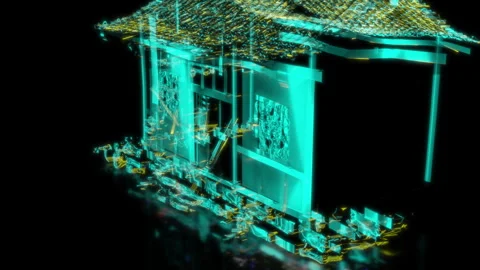 Rendering 3D animation, VISUAL EFFECTS Old Chinese Roof House model on a black Stock Footage 263536888