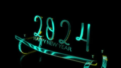 Rendering 3D animation, VISUAL EFFECTS Golden Inscription 2024 model on a black Video stock 263538157