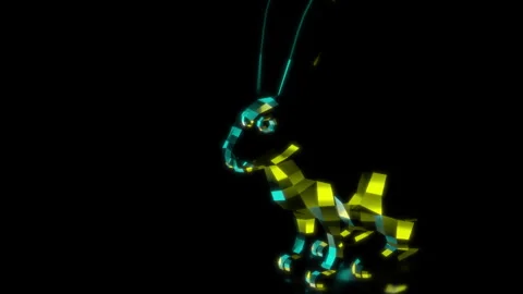 Rendering 3D animation, VISUAL EFFECTS Low Poly Cartoon Rabbit on a black Stock Footage 263616381