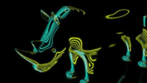 Rendering 3D animation, VISUAL EFFECTS Cartoon Rhinoceros on a black background Video stock 263616740
