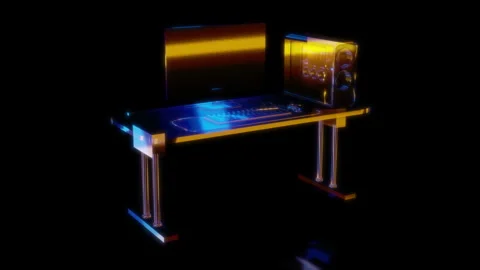 Rendering 3D animation, VISUAL EFFECTS PC Gamer Set model on a black background Vídeo Stock 263956301