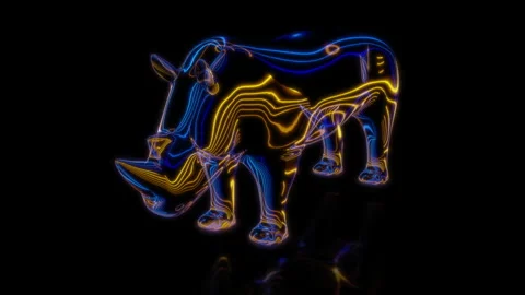 Rendering 3D animation, VISUAL EFFECTS Cartoon Rhinoceros on a black background Stock Footage 263958058