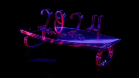 Rendering 3D animation, VISUAL EFFECTS Golden Inscription 2024 model on a black Stock-Footage 264030333