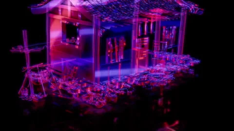 Rendering 3D animation, VISUAL EFFECTS Old Chinese Roof House model on a black Stock Footage 264032268