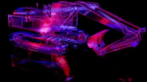 Rendering 3D animation, VISUAL EFFECTS Excavator 340LC model on a black Stock Footage 264032883
