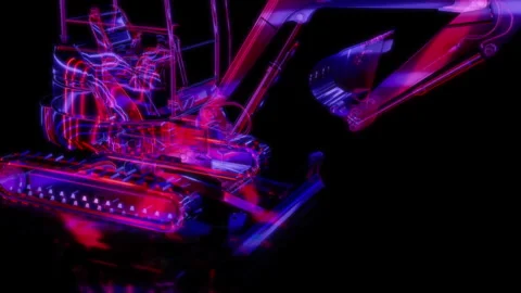 Rendering 3D animation, VISUAL EFFECTS Excavator model on a black background Stock Footage 264034075