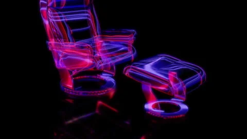Rendering 3D animation, VISUAL EFFECTS Walnut armchair and footstool on a black Stock Footage 264034307