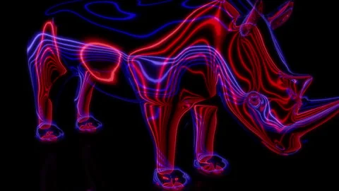 Rendering 3D animation, VISUAL EFFECTS Cartoon Rhinoceros on a black background Stock Footage 264035031
