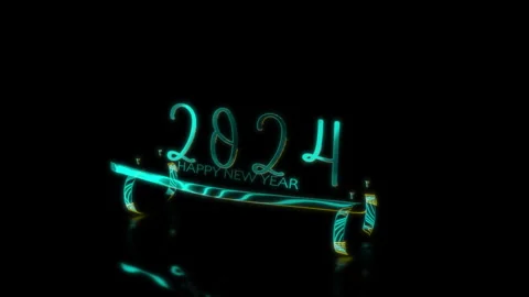 Rendering 3D animation, VISUAL EFFECTS Golden Inscription 2024 model on a black Stock Footage 264482511