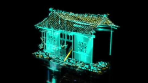 Rendering 3D animation, VISUAL EFFECTS Old Chinese Roof House model on a black Video stock 264483986