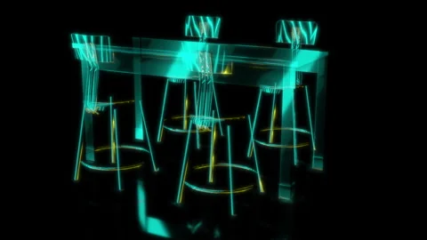 Rendering 3D animation, VISUAL EFFECTS Restaurant patio furniture 13 model on a Stock Footage 264485182