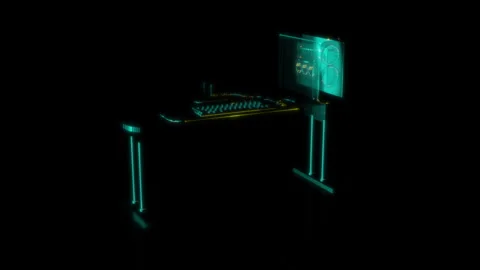 Rendering 3D animation, VISUAL EFFECTS PC Gamer Set model on a black background Stock Footage 264485321