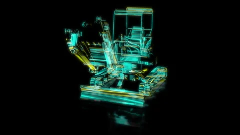 Rendering 3D animation, VISUAL EFFECTS Excavator model on a black background Stock Footage 264485952