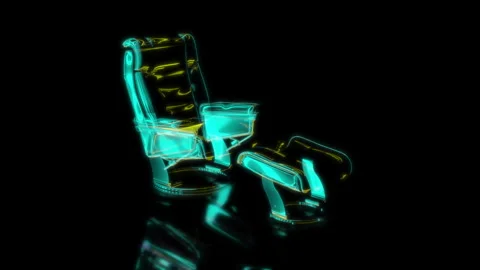 Rendering 3D animation, VISUAL EFFECTS Walnut armchair and footstool on a black Stock Footage 264486211