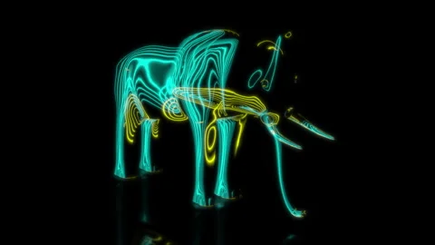 Rendering 3D animation, VISUAL EFFECTS Cartoon Elephant on a black background Stock Footage 264486927