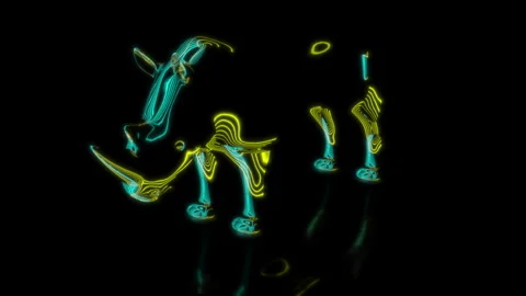 Rendering 3D animation, VISUAL EFFECTS Cartoon Rhinoceros on a black background Stock Footage 264487178