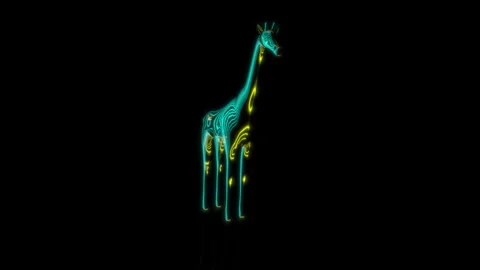 Rendering 3D animation, VISUAL EFFECTS Cartoon Gitaffe on a black background Video stock 264487206