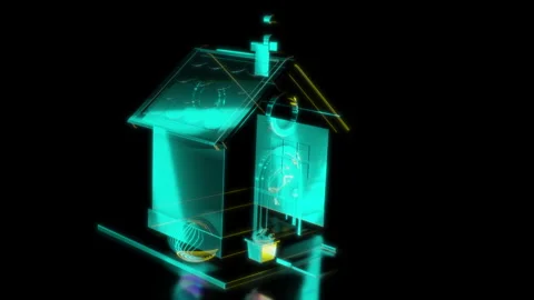 Rendering 3D animation, VISUAL EFFECTS Stylized House - 04 on a black background Stock Footage 264487996