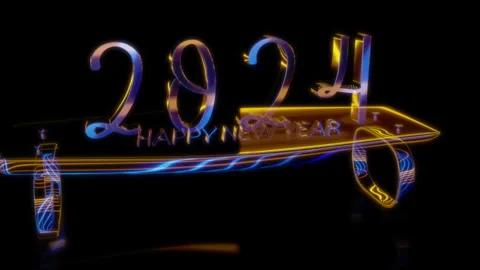 Rendering 3D animation, VISUAL EFFECTS Golden Inscription 2024 model on a black Stock Footage 264617646