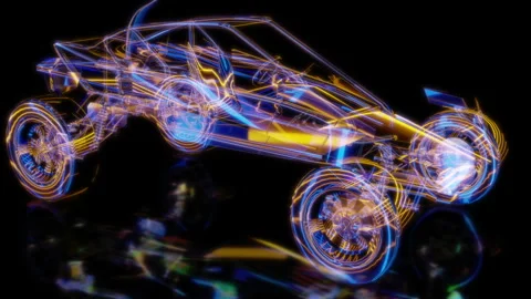 Rendering 3D animation, VISUAL EFFECTS Buggy model on a black background Stock Footage 264618705