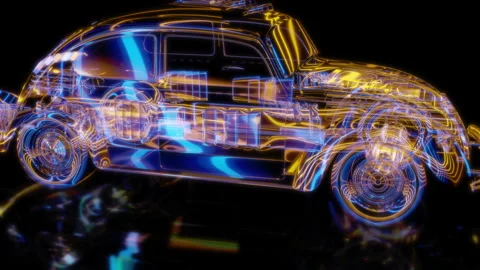 Rendering 3D animation, VISUAL EFFECTS Beetle sport model on a black background Stock Footage 264620933