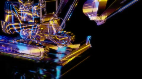 Rendering 3D animation, VISUAL EFFECTS Excavator model on a black background Stock Footage 264628370