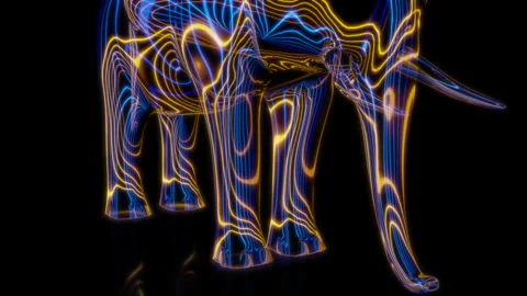 Rendering 3D animation, VISUAL EFFECTS Cartoon Elephant on a black background Stock Footage 264631404
