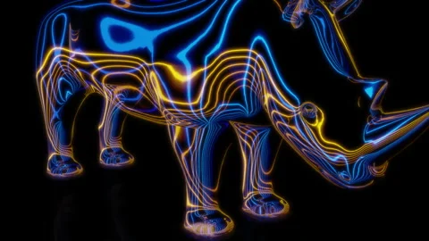 Rendering 3D animation, VISUAL EFFECTS Cartoon Rhinoceros on a black background Stock Footage 264632232