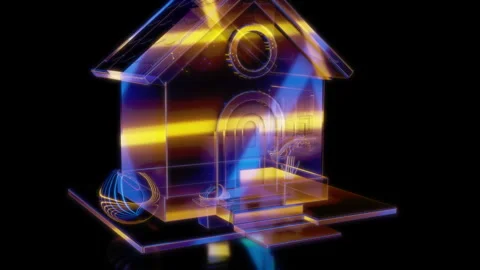 Rendering 3D animation, VISUAL EFFECTS Stylized House - 04 on a black background Stock Footage 264634835