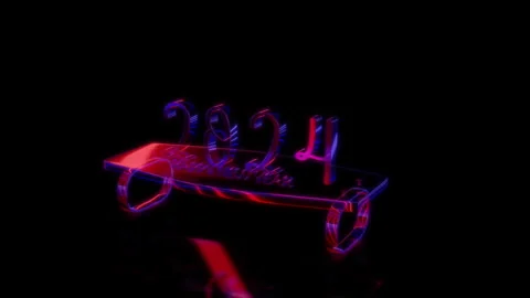 Rendering 3D animation, VISUAL EFFECTS Golden Inscription 2024 model on a black Stock Footage 264944347