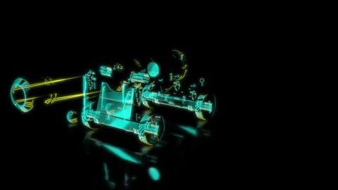 Rendering 3D animation, VISUAL EFFECTS Cannon 01 Model on a black background Stock Footage 264945358