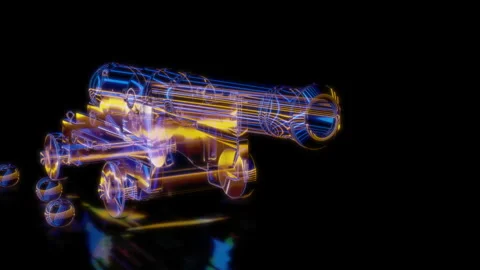 Rendering 3D animation, VISUAL EFFECTS Cannon 01 Model on a black background Stock Footage 264945541