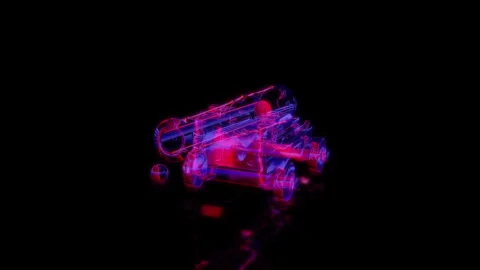 Rendering 3D animation, VISUAL EFFECTS Cannon 01 Model on a black background Stock Footage 264945656