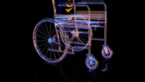 Rendering 3D animation, VISUAL EFFECTS Wheelchair Model on a black background Stock Footage 264946364
