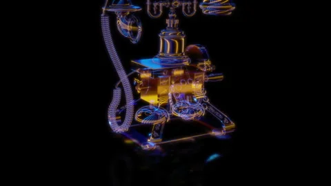 Rendering 3D animation, VISUAL EFFECTS Old wire telephone Model on a black Stock Footage 264947198