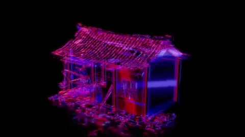 Rendering 3D animation, VISUAL EFFECTS Old Chinese Roof House model on a black Stock Footage 264947543