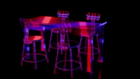 Rendering 3D animation, VISUAL EFFECTS Restaurant patio furniture 13 model on a Stock Footage 264947848